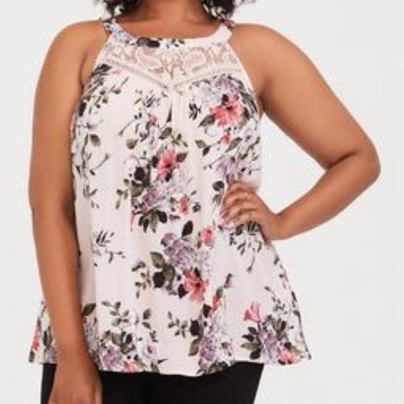 Torrid Romantic Fairycore Flirty lace challis halter neck pink floral top size 0 - Picture 1 of 9